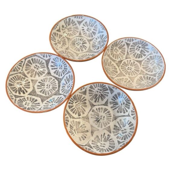 Crate & Barrel NICO  7” Terracotta Geometric Pattern Clay Glazed Soup Plate - Picture 3 of 10